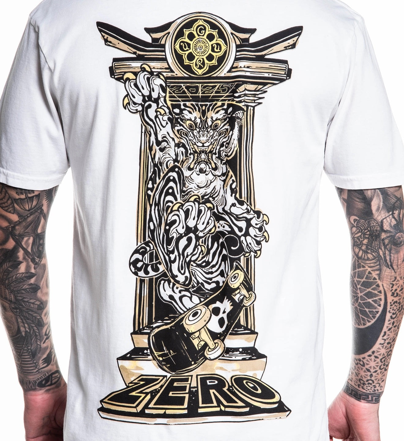 SULLEN CLOTHING GURU X ZERO SKATEBOARDS WHITE PREMIUM T-SHIRT