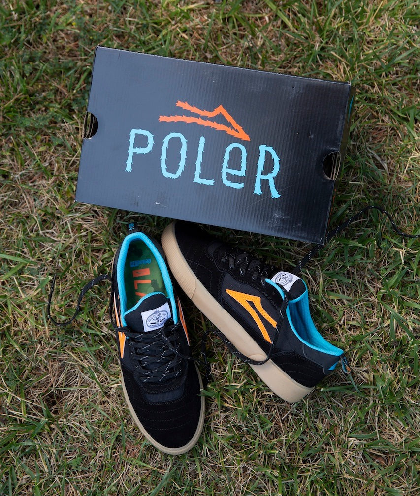 LAKAI X POLAR CAMBRIDGE BLACK MULTI SUEDE TRAINERS