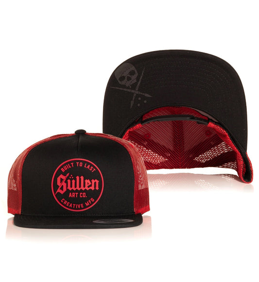 SULLEN CLOTHING WELD BLACK & BORDEAUX RED TRUCKER HAT SNAPBACK CAP