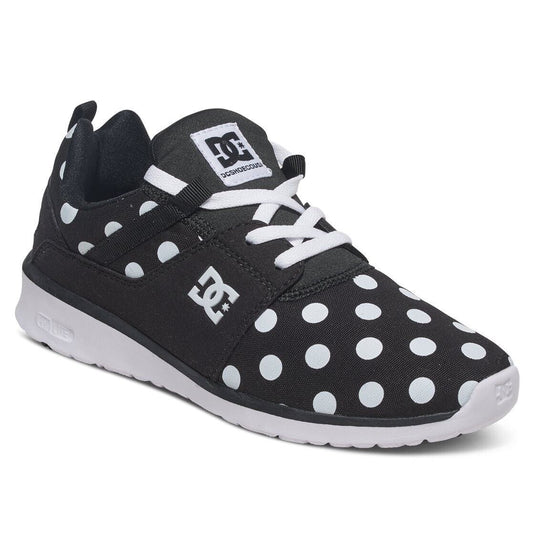 DC SHOES HEATHROW SE BLACK WHITE POLKA DOT PRINT LADIES TRAINERS (UK 4)