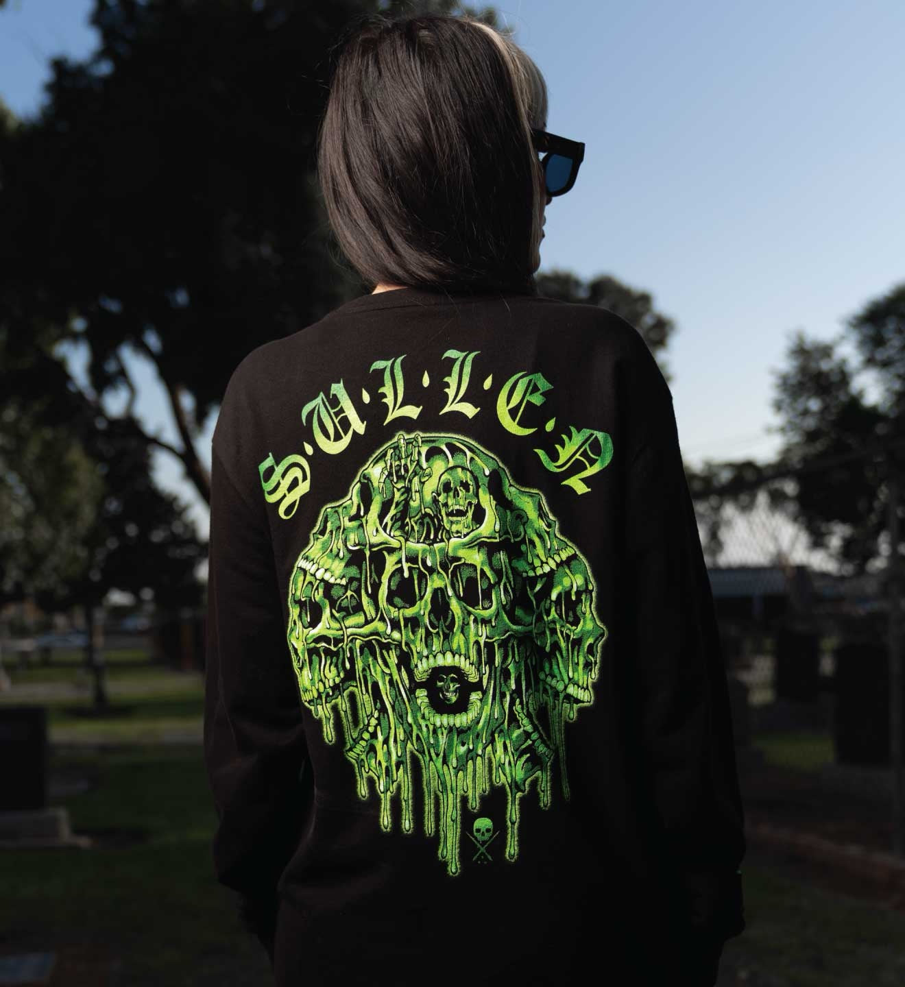 SULLEN CLOTHING MELTING SKULLS FRENCH TERRY LONG SLEEVE T-SHIRT