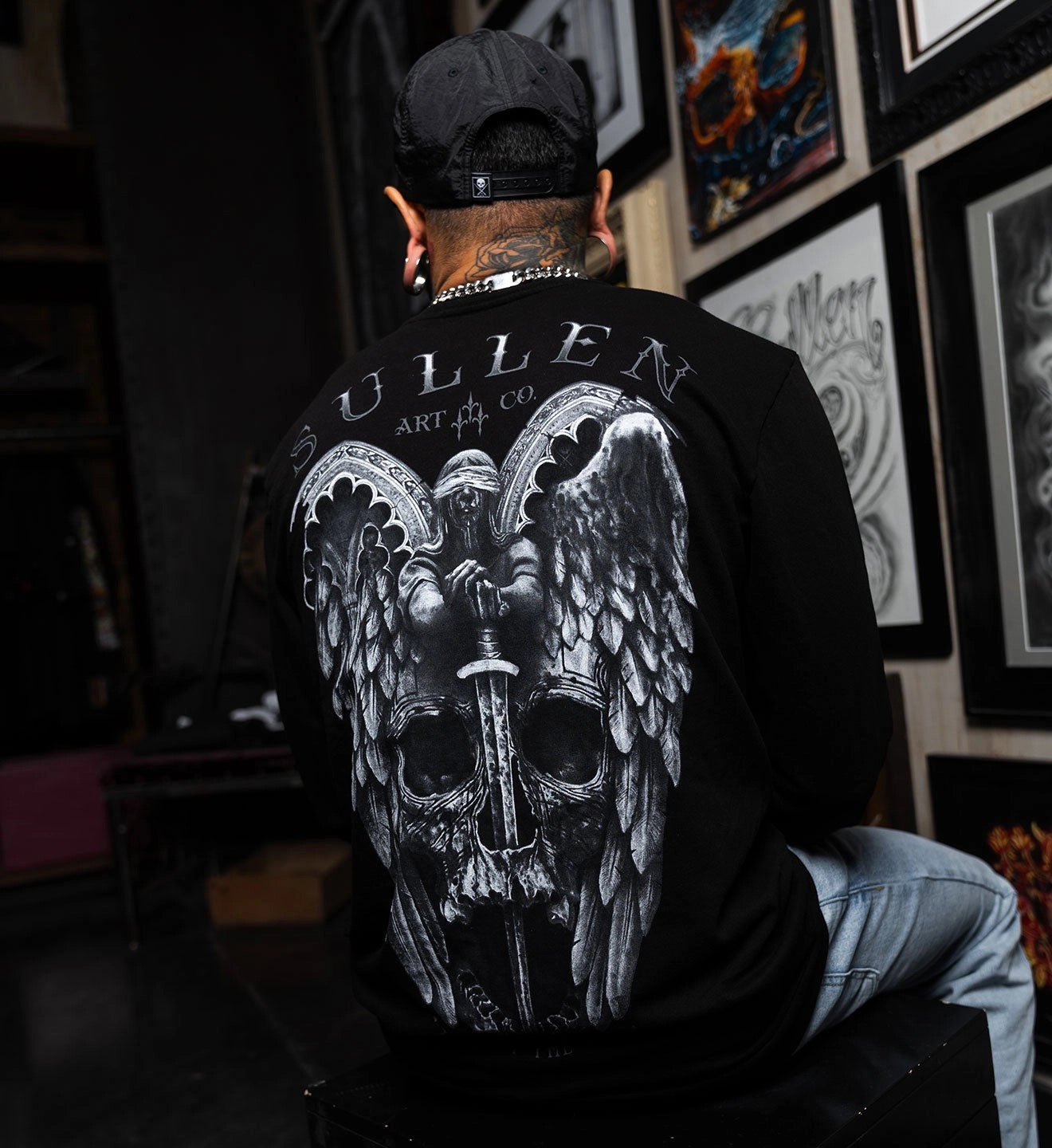 SULLEN CLOTHING WINGED JUSTICE FRENCH TERRY LONG SLEEVE TOP