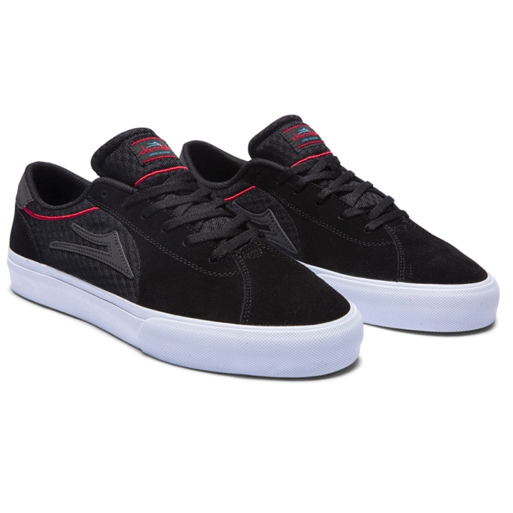 LAKAI X CHOCOLATE FLACO 2 BLACK RED SUEDE TRAINERS