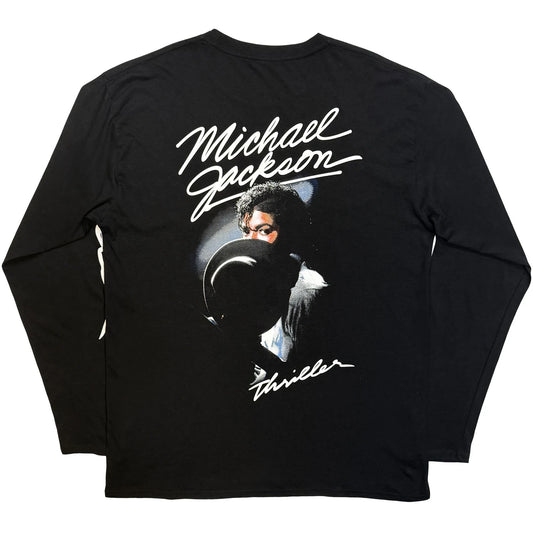 Michael Jackson Unisex Long Sleeve T-Shirt: Thriller / Hat Poses (Black) (Back Print)