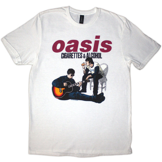 OASIS T-SHIRT CIGARETTES & ALCOHOL ILLUSTRATION WHITE