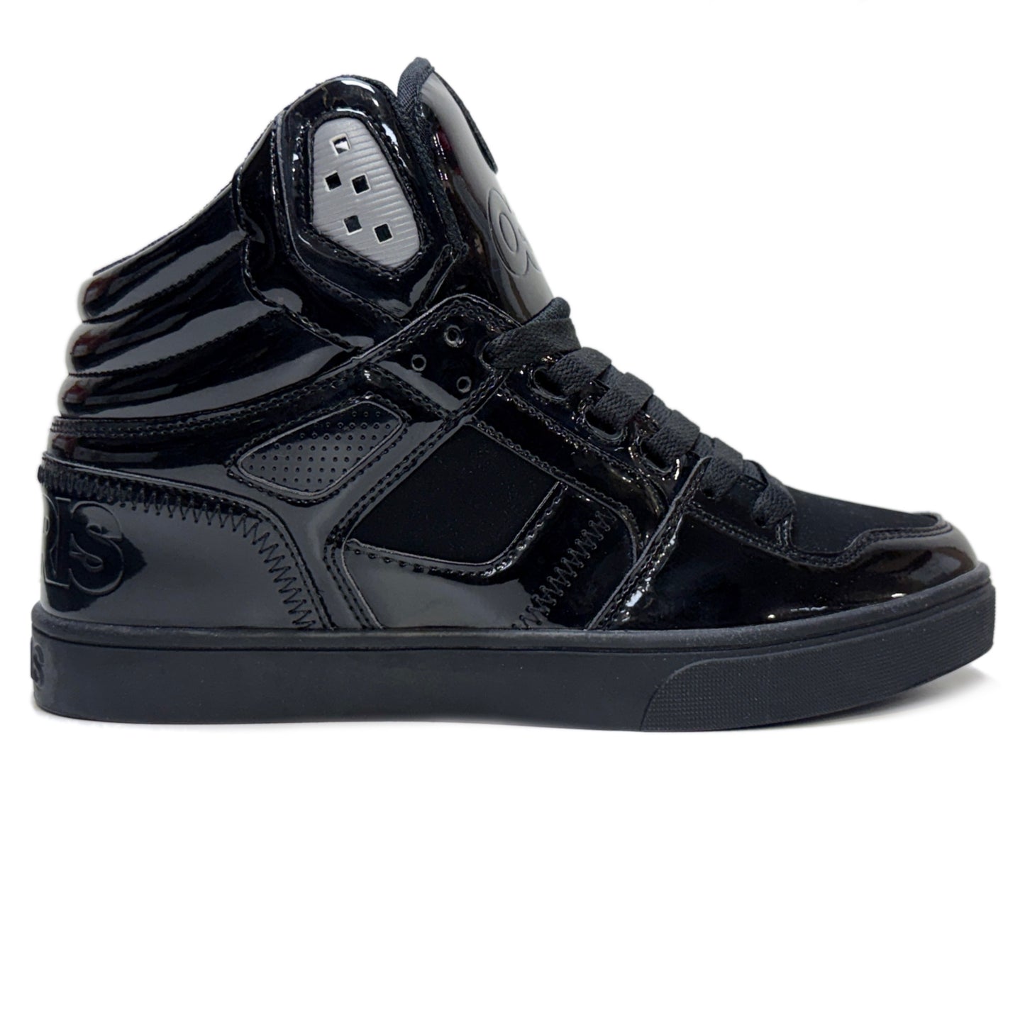 OSIRIS SHOES CLONE BLACK PATENT SILVER TRAINERS