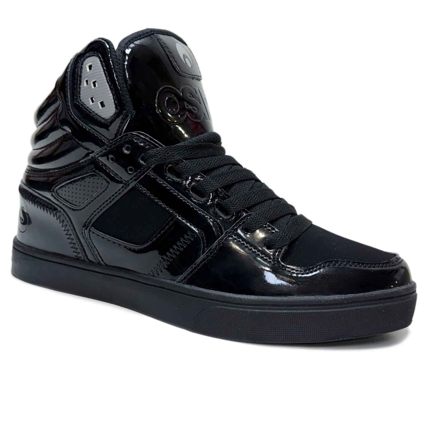OSIRIS SHOES CLONE BLACK PATENT SILVER TRAINERS