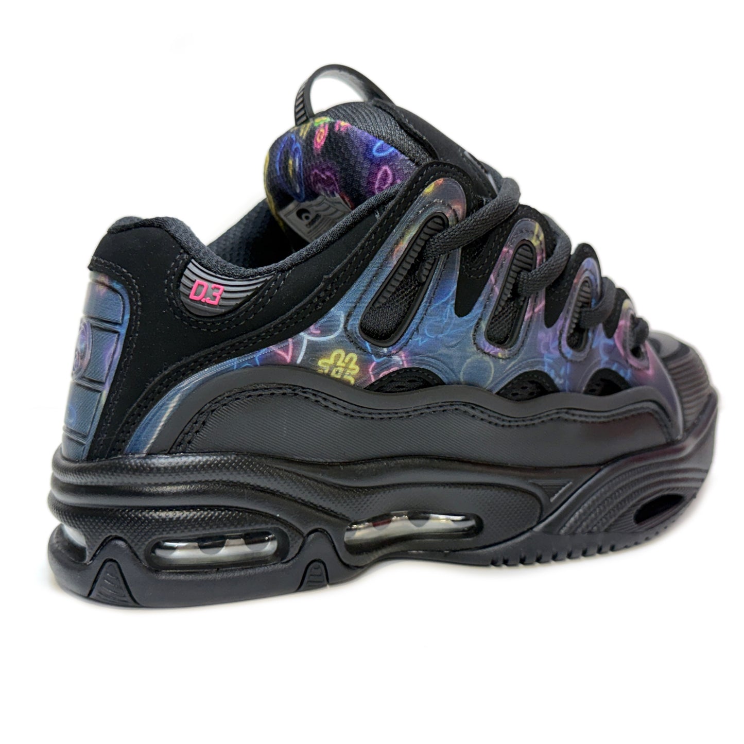OSIRIS SHOES D3 2001 BLACK PINK HOLO TRAINERS