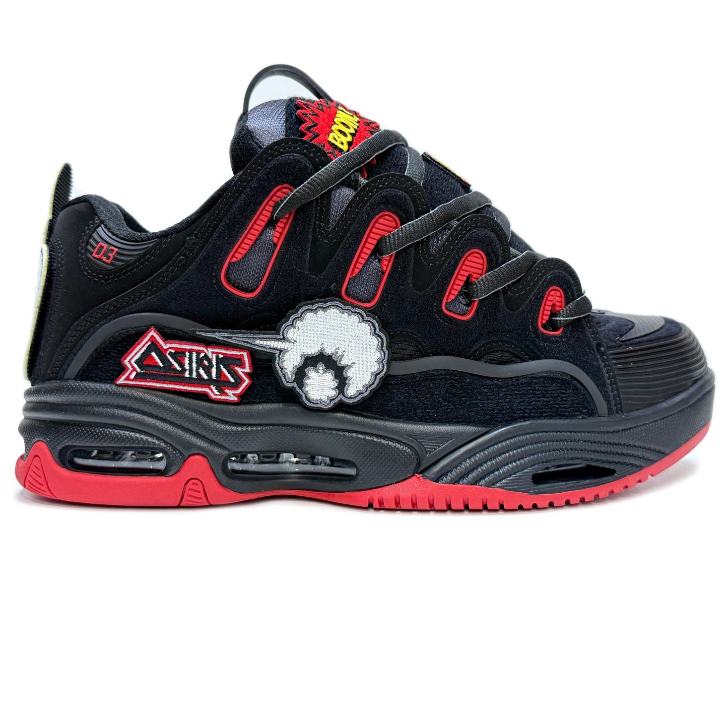 OSIRIS SHOES D3 2001 BLACK RED VELCRO TRAINERS