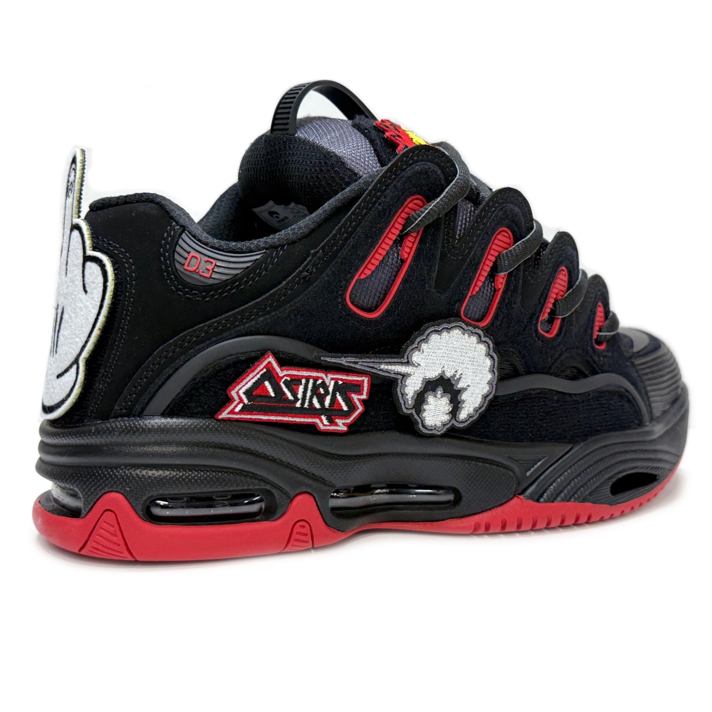OSIRIS SHOES D3 2001 BLACK RED VELCRO TRAINERS