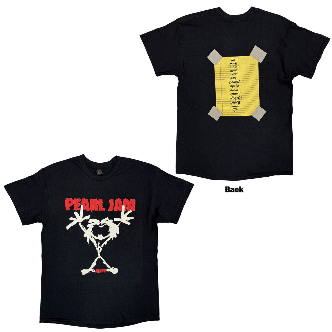 Pearl Jam Unisex T-Shirt: Stickman (Black) (Back Print) Alive