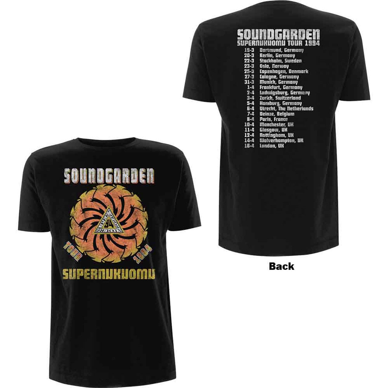 Soundgarden Unisex T-Shirt: Superunknown Tour '94 (Black) (Back Print)