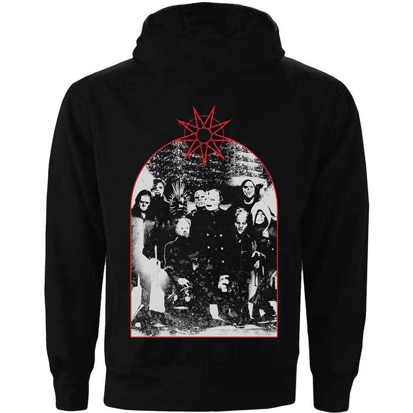 Slipknot Unisex Pullover Hoodie: Arched Group Photo (Black) (Back Print)