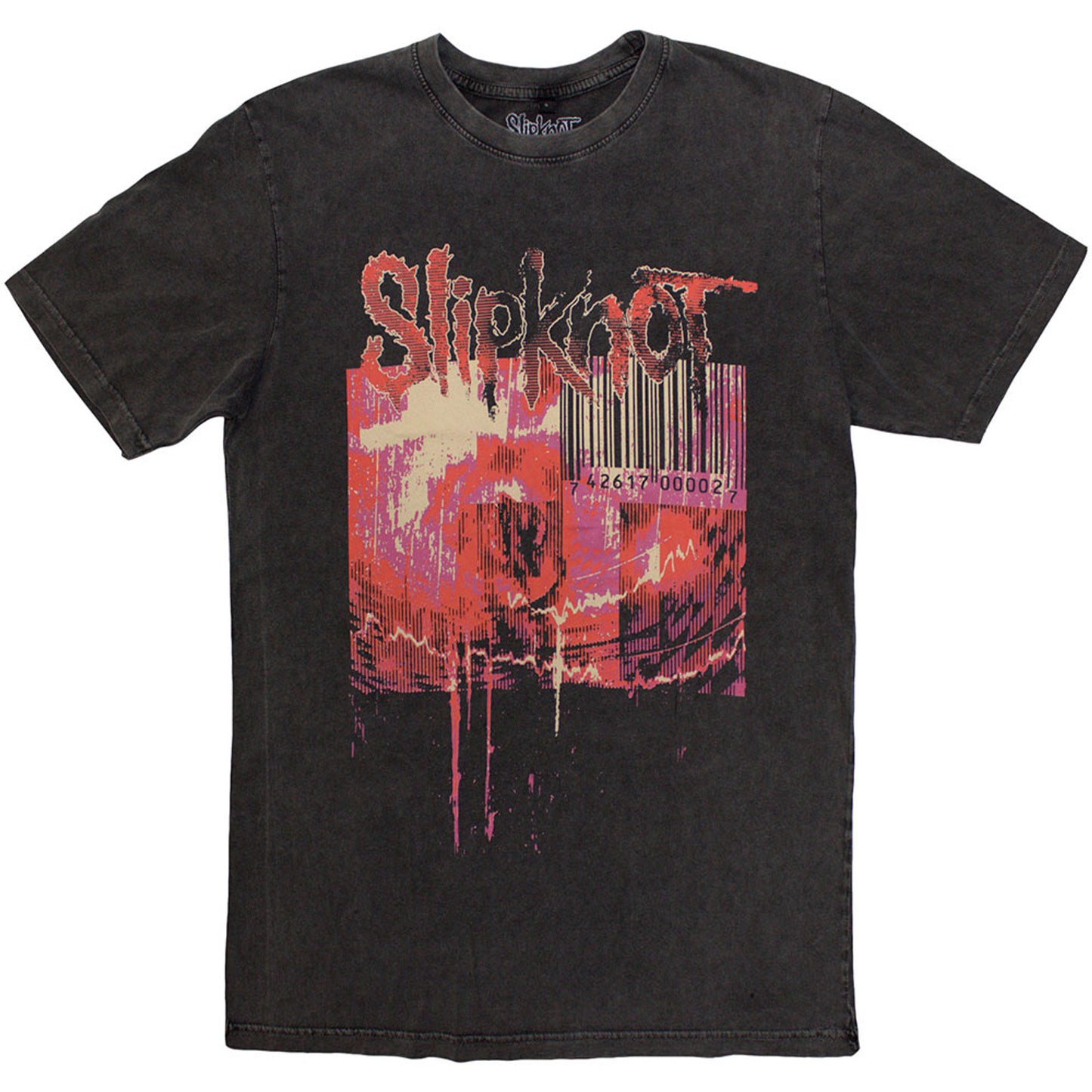 Slipknot Unisex Stone Wash T-Shirt: The End, So Far Barcode (Charcoal Grey) (Back Print)