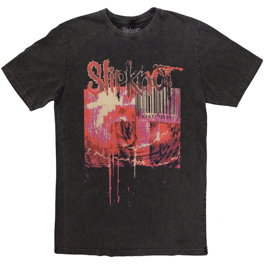 Slipknot Unisex Stone Wash T-Shirt: The End, So Far Barcode (Charcoal Grey) (Back Print)