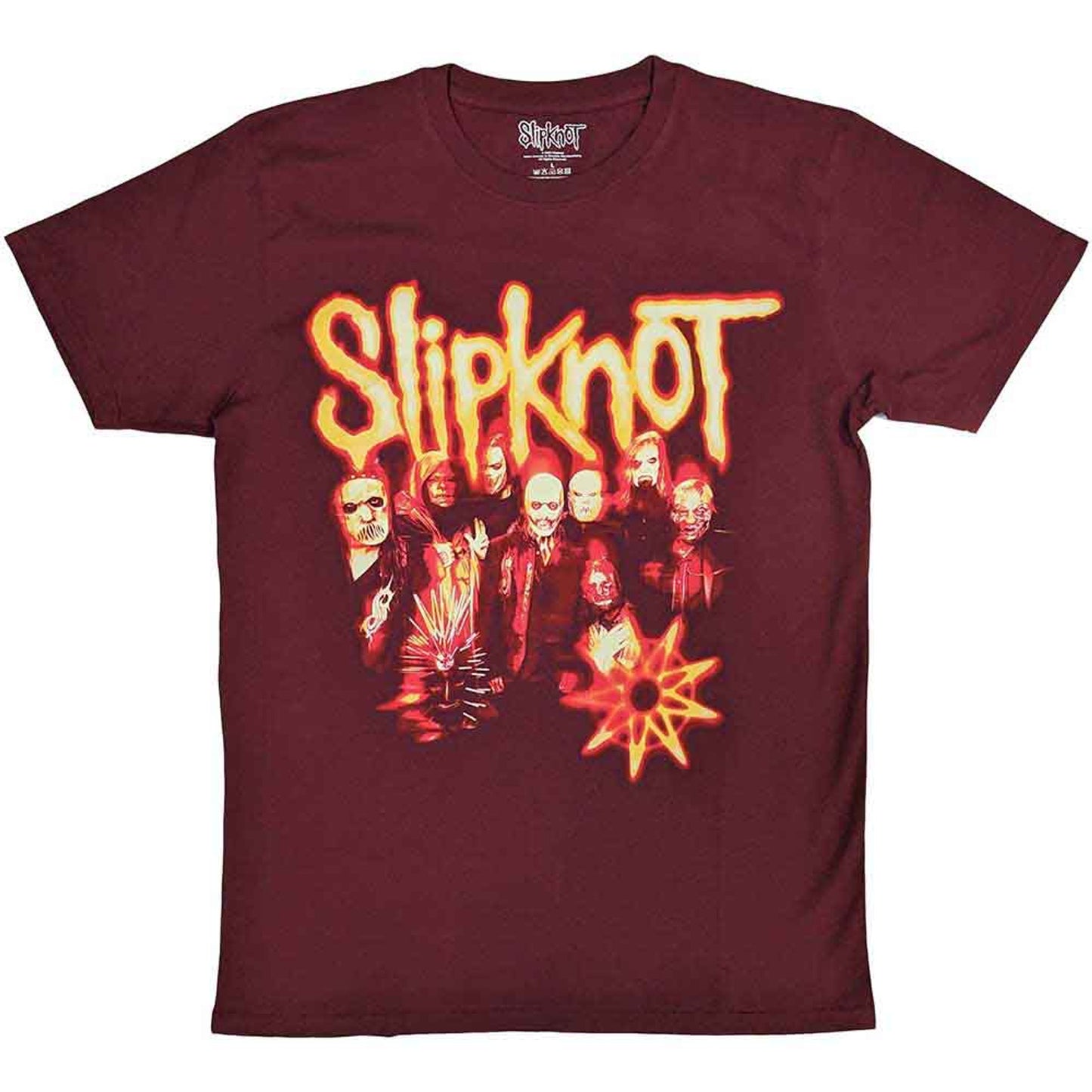 Slipknot Unisex T-Shirt: The End, So Far Group Photo Tribal S Nonogram (Maroon Red)