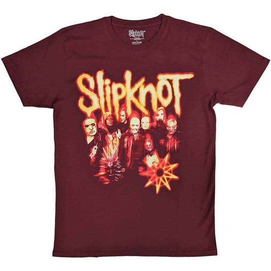 Slipknot Unisex T-Shirt: The End, So Far Group Photo Tribal S Nonogram (Maroon Red)