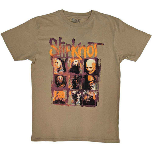 Slipknot Unisex T-Shirt: The End, So Far Grid Photos (Tan Brown) (Back Print)