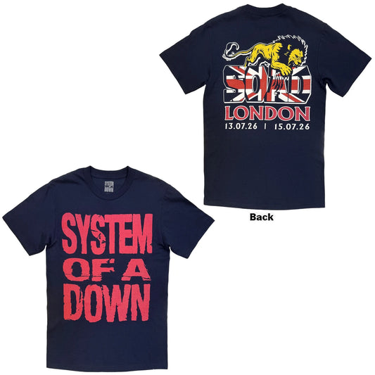 System Of A Down Unisex T-Shirt: London Event Tour '26 (Navy) (Back Print) (Ex-Tour)