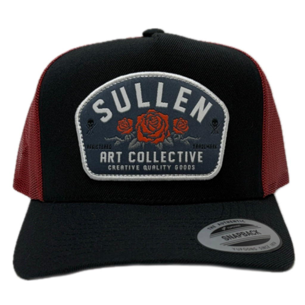 SULLEN CLOTHING LA ROSA BLACK & RED SNAPBACK TRUCKER CAP HAT