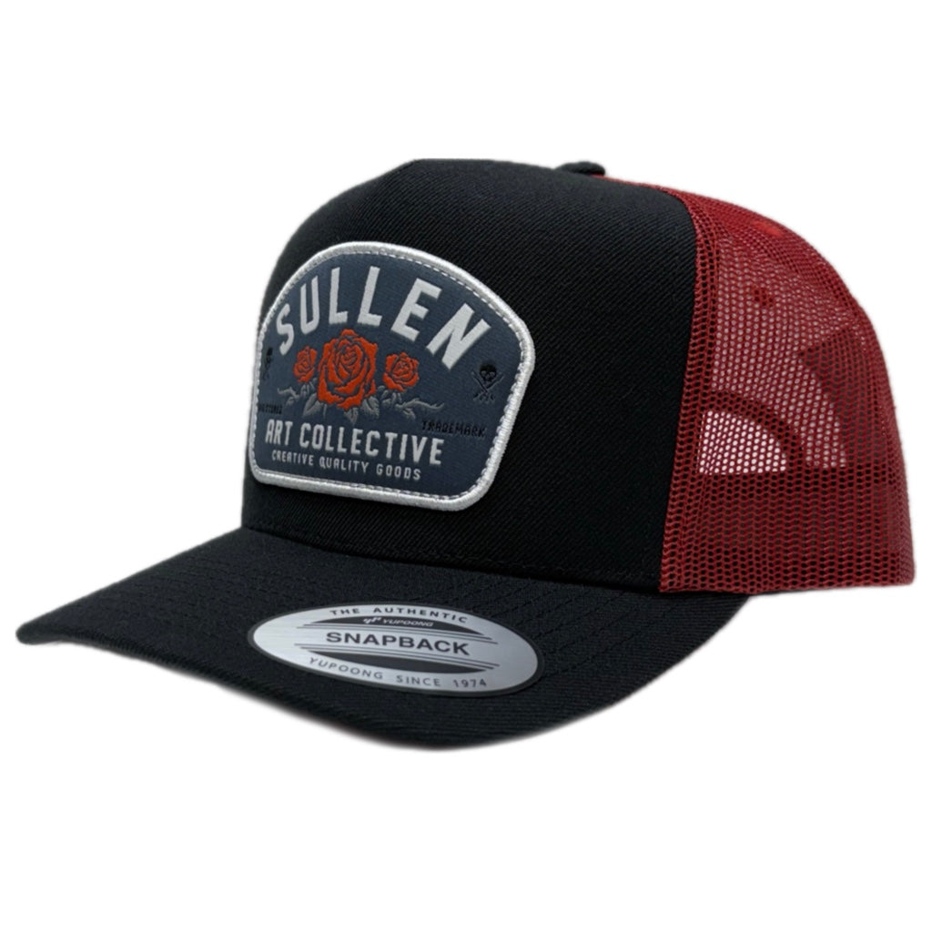 SULLEN CLOTHING LA ROSA BLACK & RED SNAPBACK TRUCKER CAP HAT