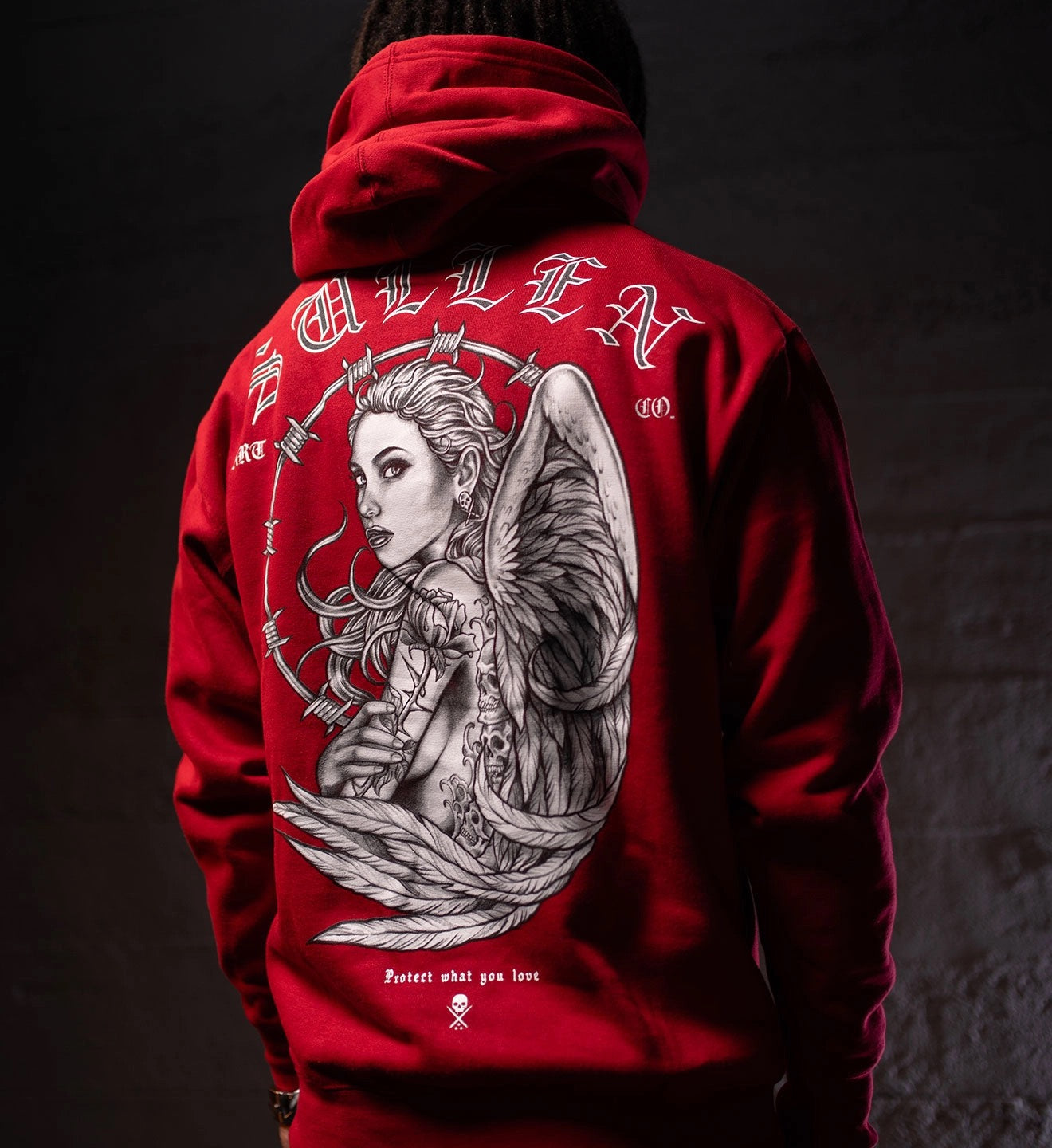 SULLEN CLOTHING BARBWIRE ANGEL CHILLI PEPPER RED PULLOVER HOODIE