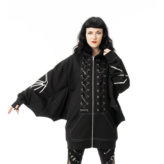 POIZEN HEARTLESS ANATOMY BAT BONE HOOD BLACK