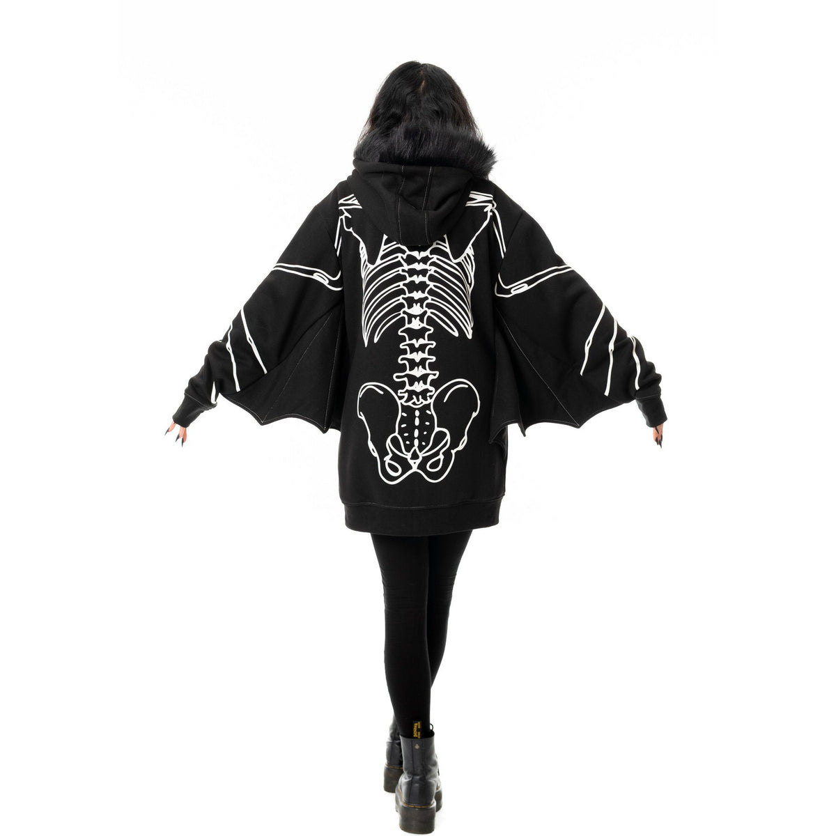 POIZEN HEARTLESS ANATOMY BAT BONE HOOD BLACK