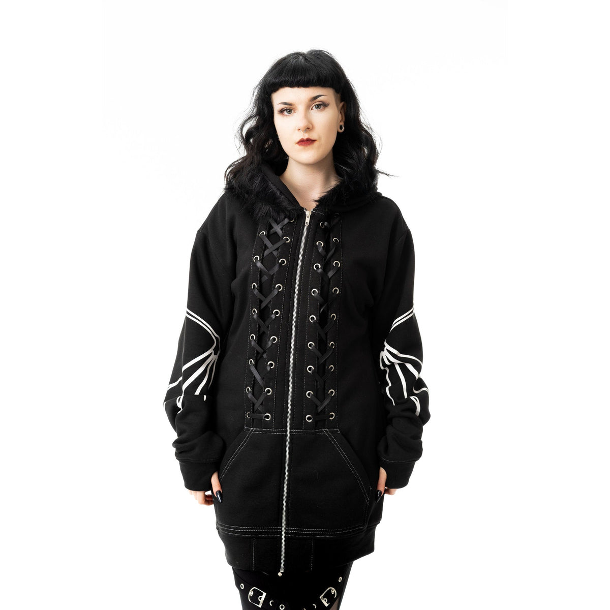 POIZEN HEARTLESS ANATOMY BAT BONE HOOD BLACK