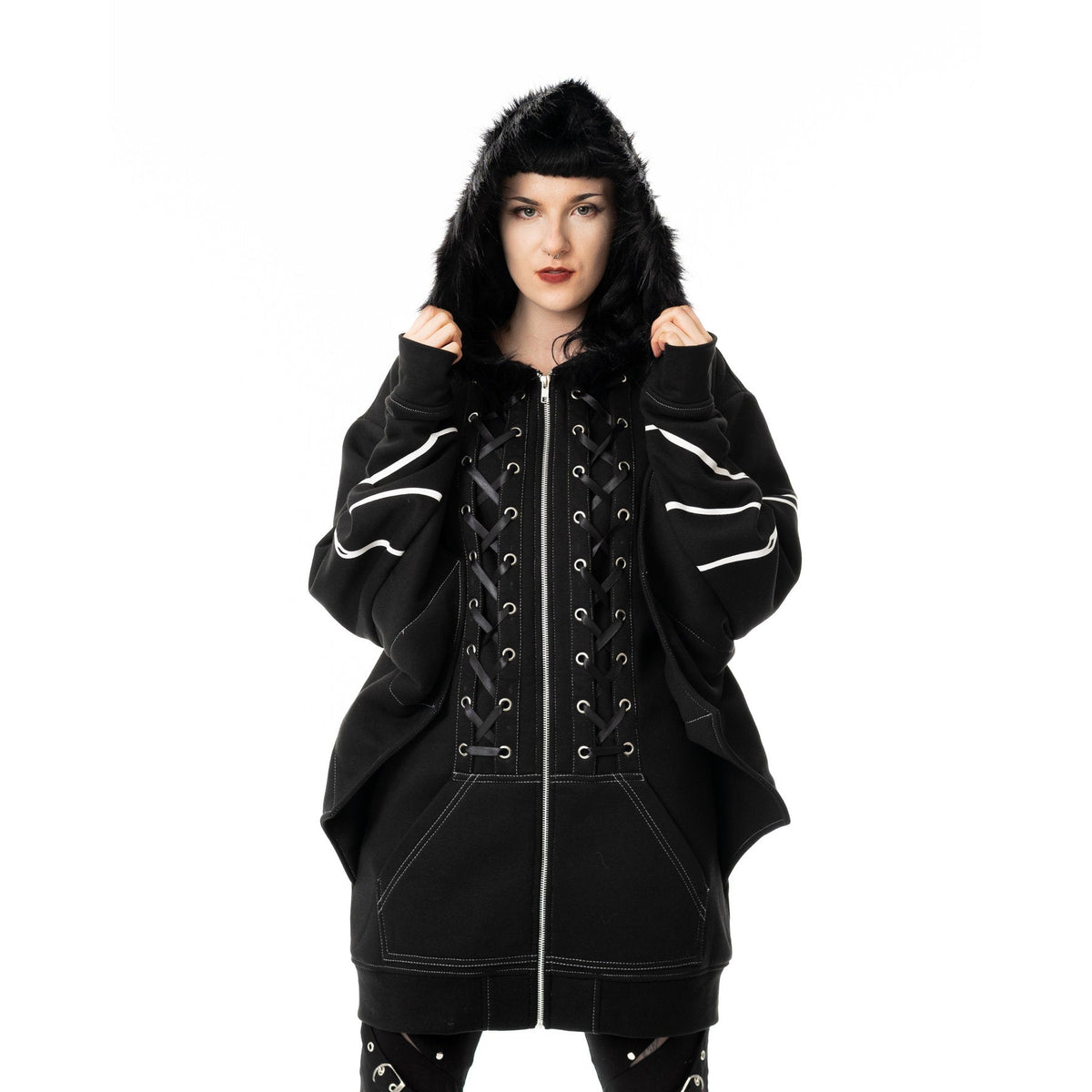 POIZEN HEARTLESS ANATOMY BAT BONE HOOD BLACK