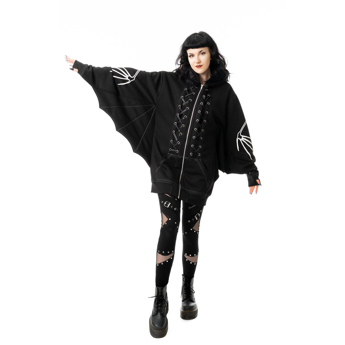 POIZEN HEARTLESS ANATOMY BAT BONE HOOD BLACK