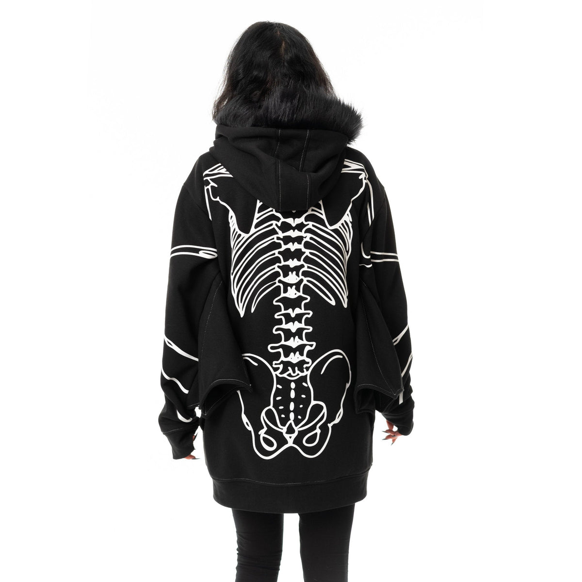 POIZEN HEARTLESS ANATOMY BAT BONE HOOD BLACK