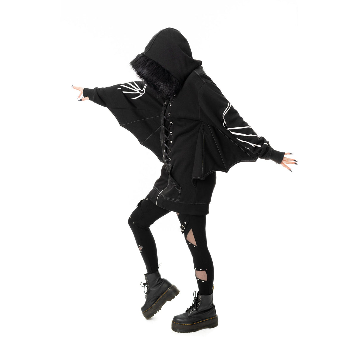 POIZEN HEARTLESS ANATOMY BAT BONE HOOD BLACK
