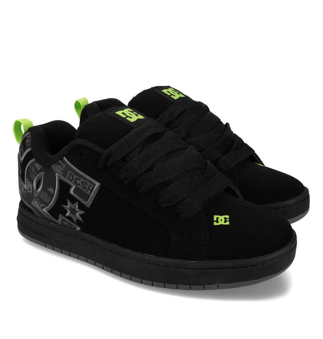 DC SHOES COURT GRAFFIK BLACK GREY LIME TRAINERS