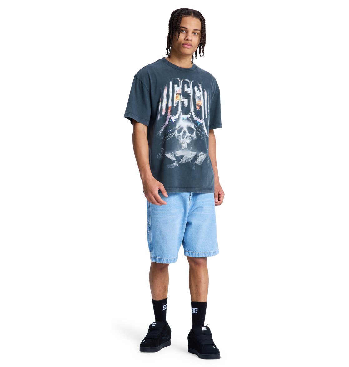 DC SHOES SKULLSTORM WASHED BLACK T-SHIRT