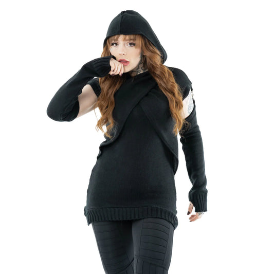 POIZEN VIXXSIN ESHA HOODED JUMPER BLACK