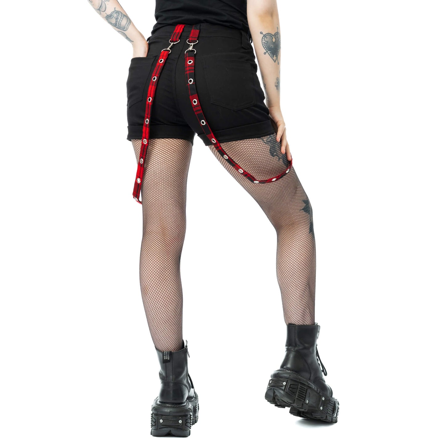 POIZEN HEARTLESS LADIES HONORA SHORTS - BLACK RED CHECK