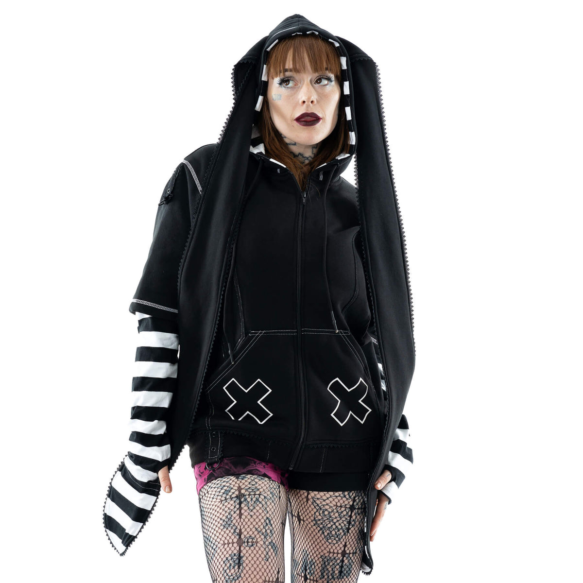 POIZEN CUPCAKE CULT HYPNO BUNNY BLACK WHITE HOODIE