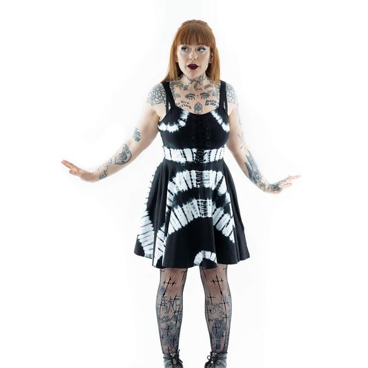 POIZEN CHEMICAL ISLEY DRESS BLACK WHITE TYE DIE