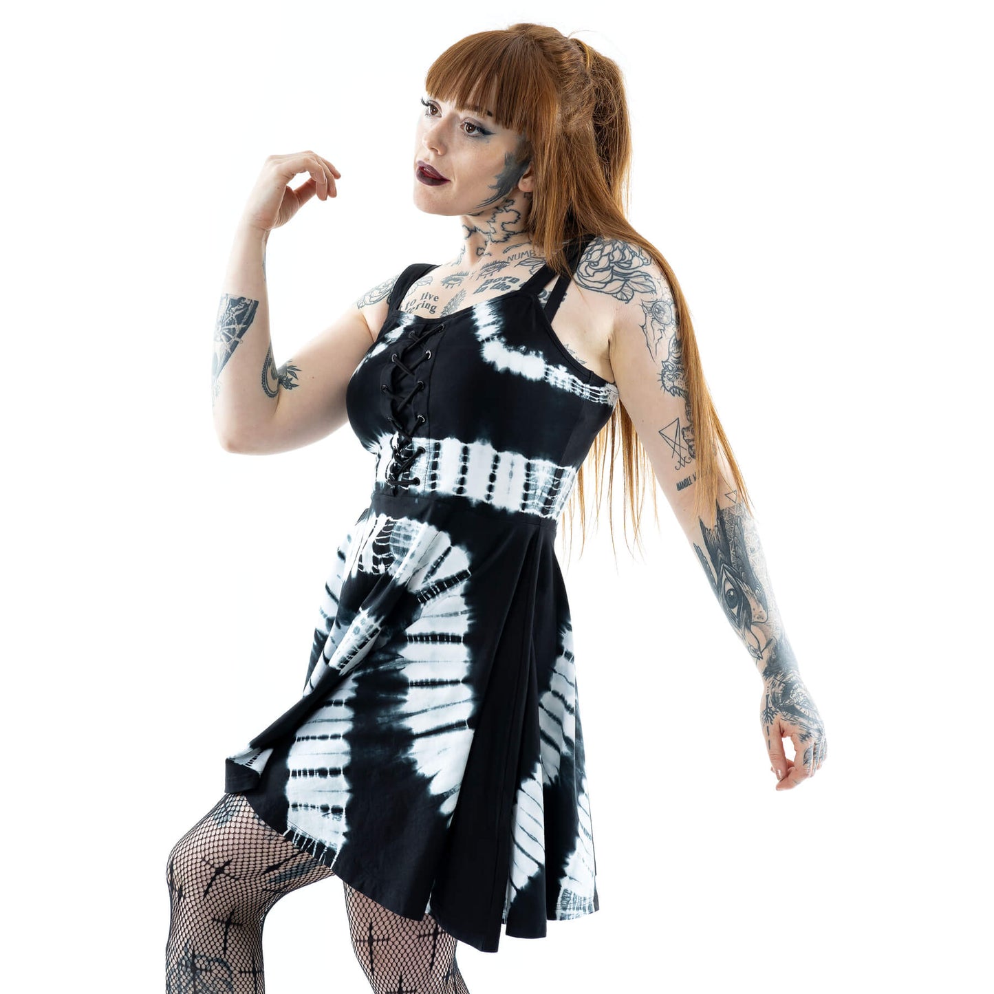 POIZEN CHEMICAL ISLEY DRESS BLACK WHITE TYE DIE