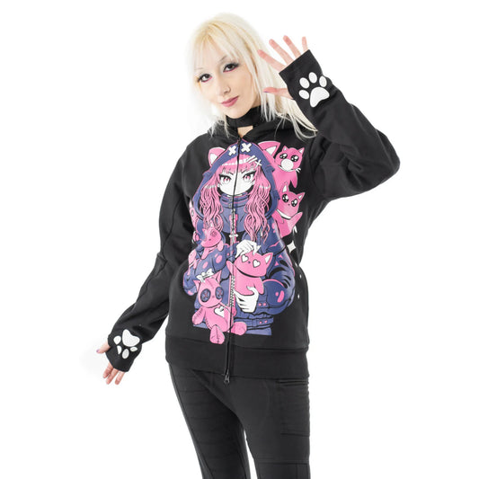 POIZEN CUPCAKE CULT KITTY MAYHEM HOODIE BLACK
