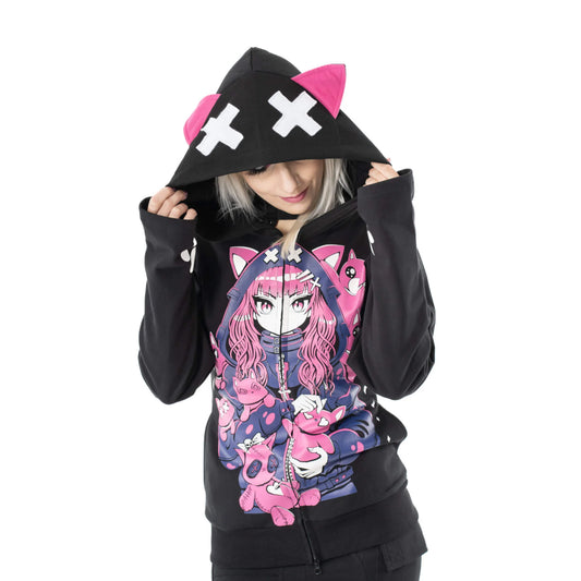POIZEN CUPCAKE CULT KITTY MAYHEM HOODIE BLACK