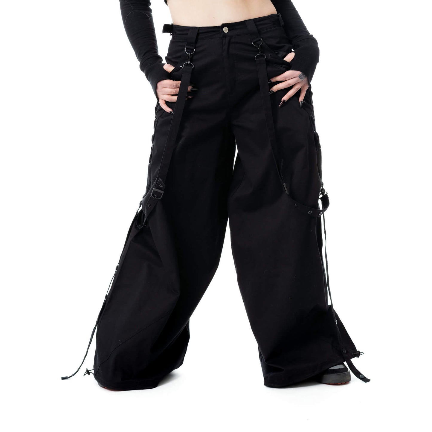 VIXXSIN MARIPOSA PANTS - SUPER BAGGY IN BLACK WITH EMBROIDERY