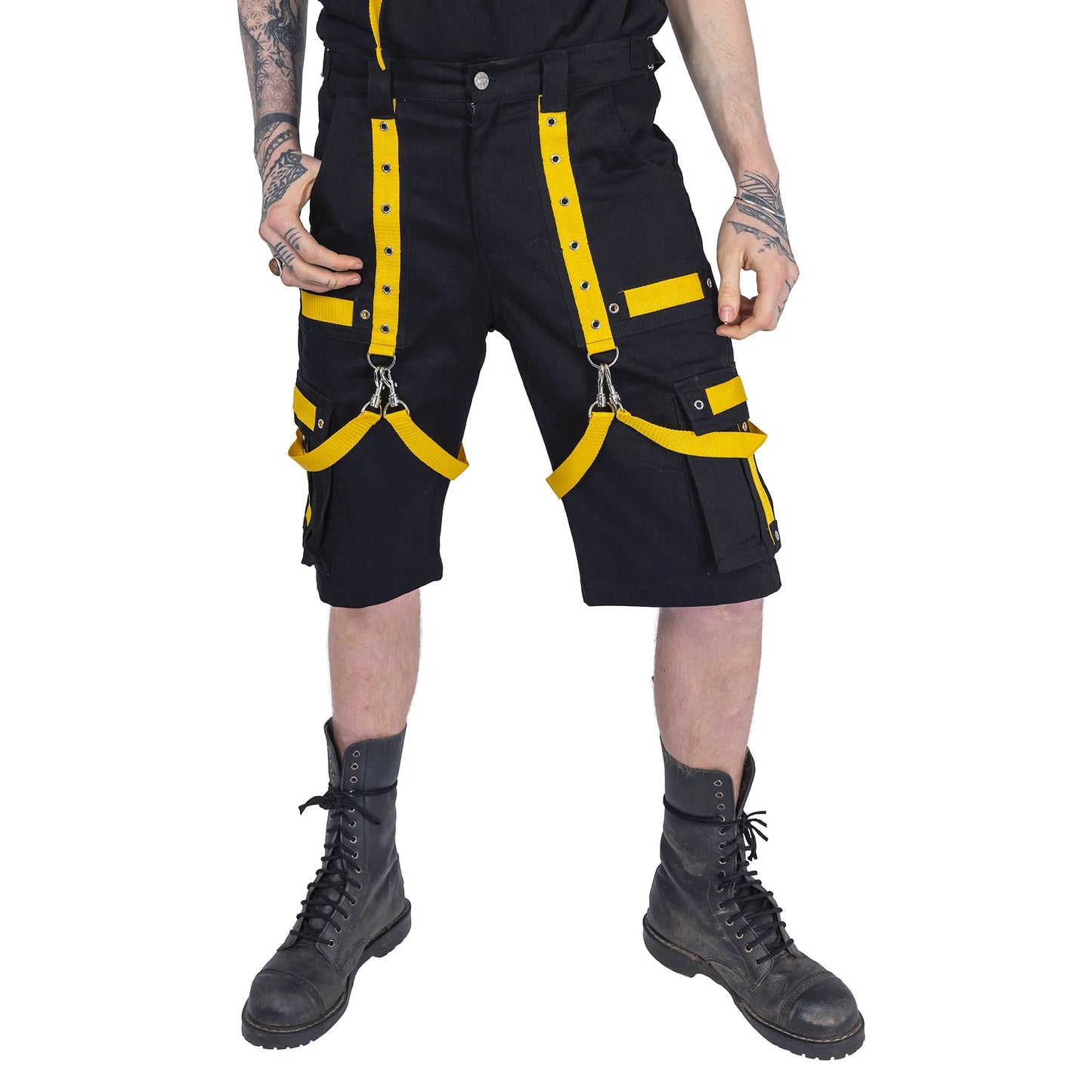 POIZEN MENS RUINATION SHORTS BLACK YELLOW