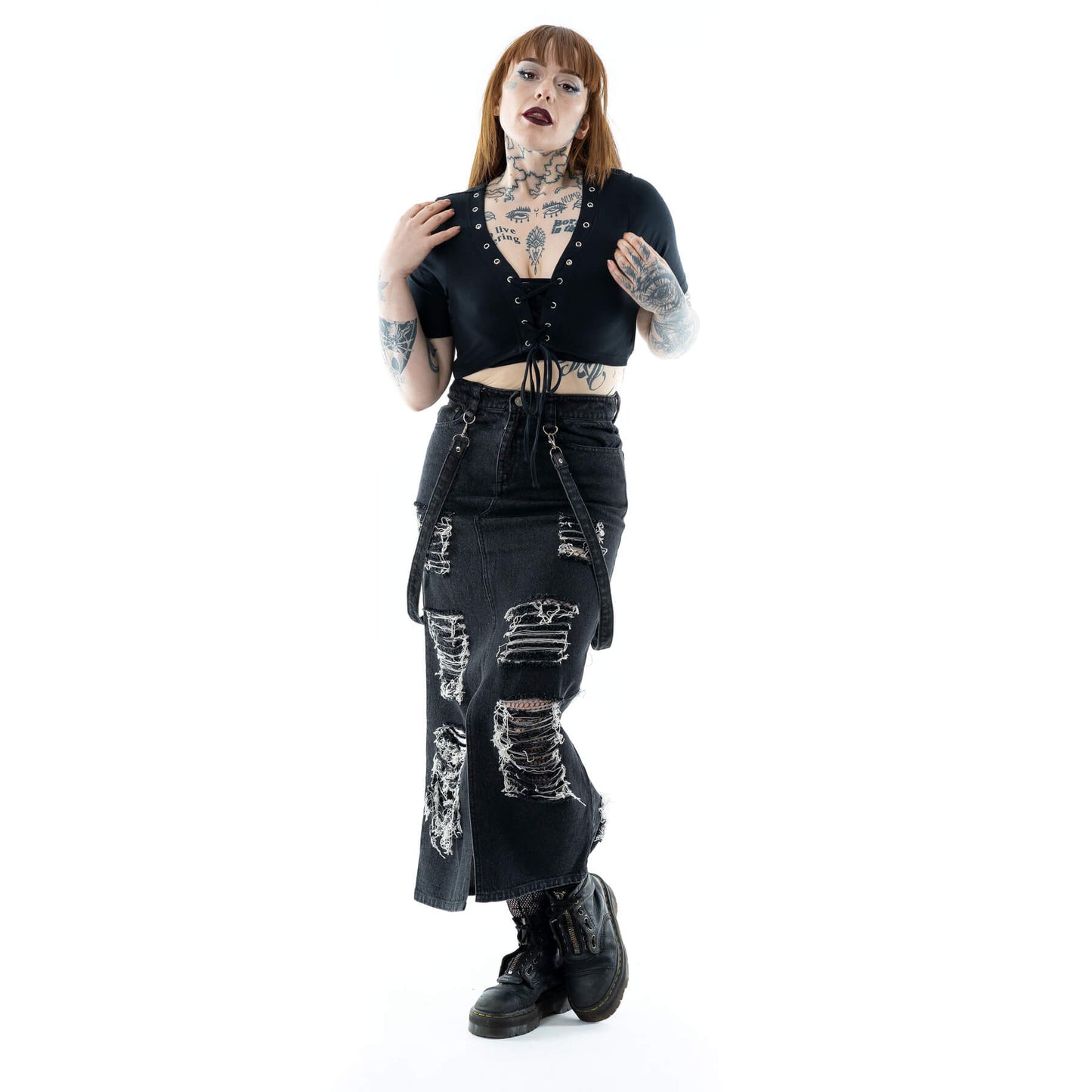 VIXXIN BLACK STONEWASH RUNA DENIM SKIRT