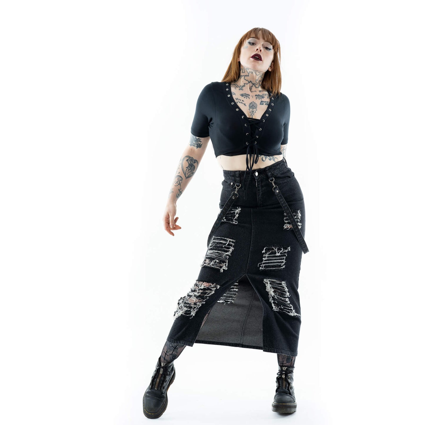 VIXXIN BLACK STONEWASH RUNA DENIM SKIRT