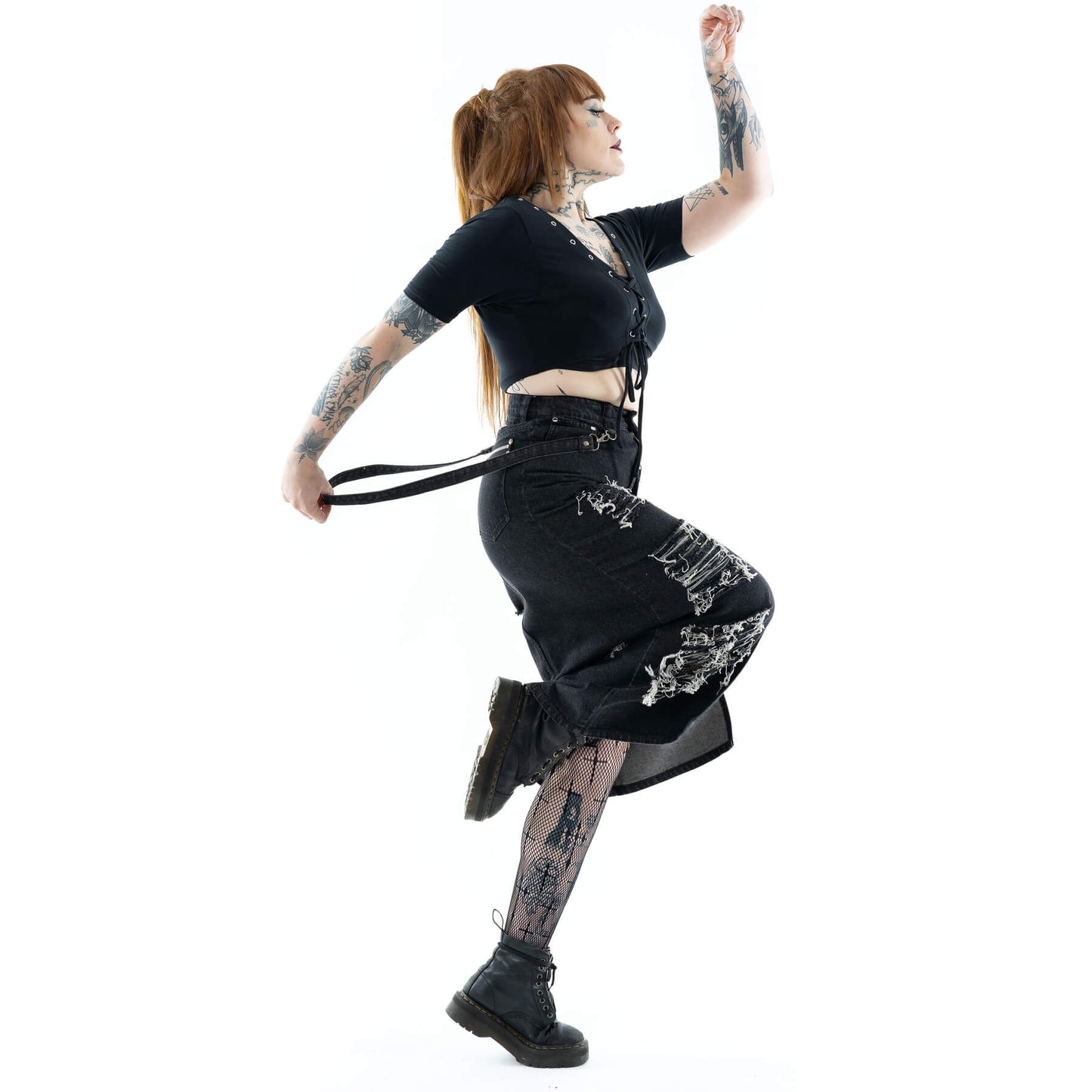 VIXXIN BLACK STONEWASH RUNA DENIM SKIRT