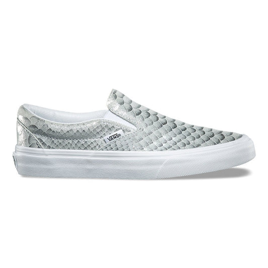 VANS SLIP ON METALLIC SNAKE SILVER TRUE WHITE TRAINERS (UK 4 EUR 36.5)