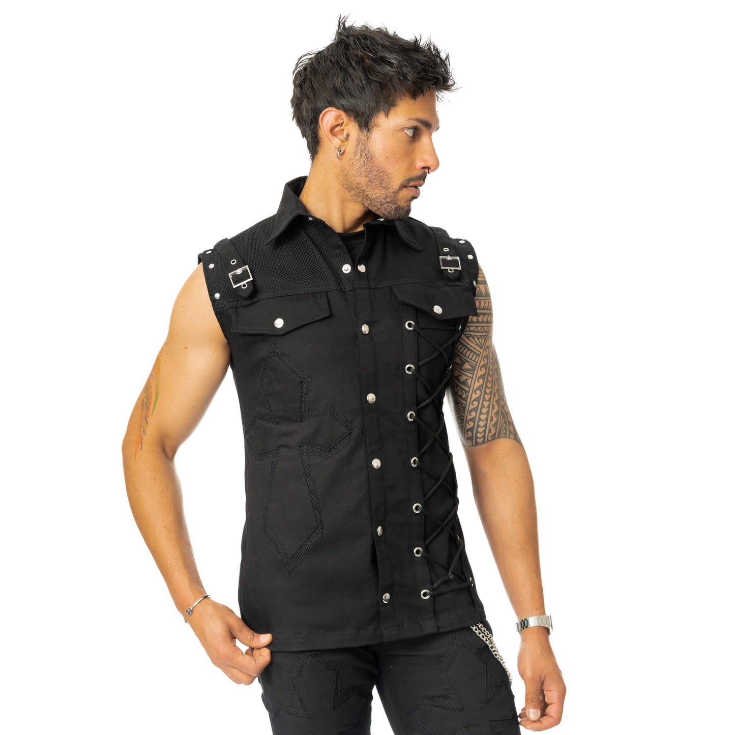 VIXXIN POIZEN INDUSTRIES SANCTIFIED SINS VEST SHIRT  BLACK MENS