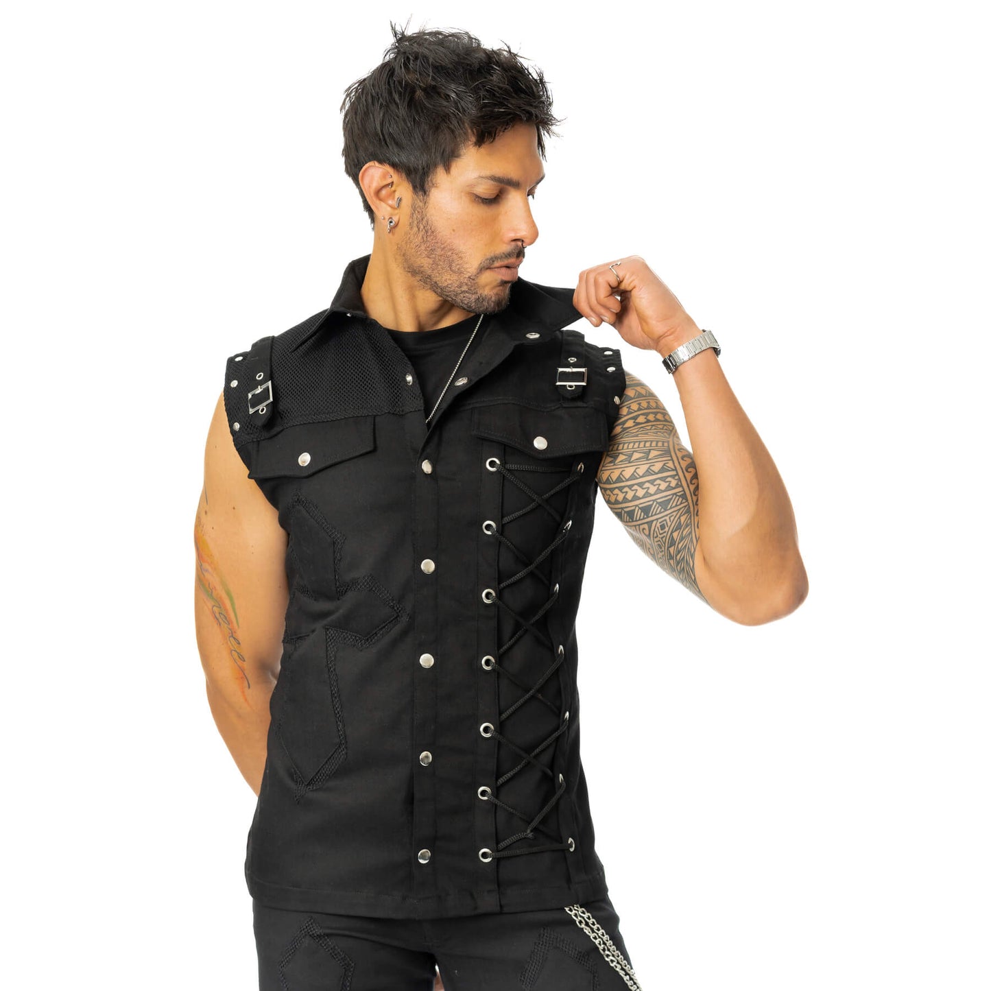 VIXXIN POIZEN INDUSTRIES SANCTIFIED SINS VEST SHIRT  BLACK MENS